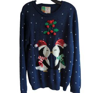 Christmas Cute Ugly Sweater Size L Penguins Holiday Party-lp